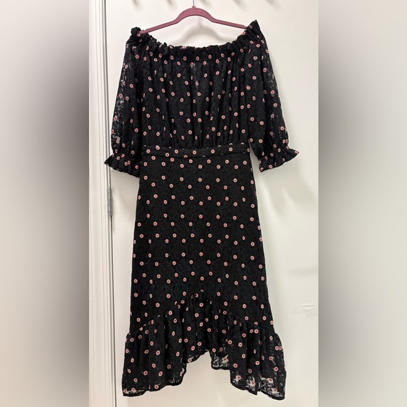 Saloni Embroidery Tulle Midi Dress Black Scarlet Dot Rose Size 4 - Picture 3 of 12